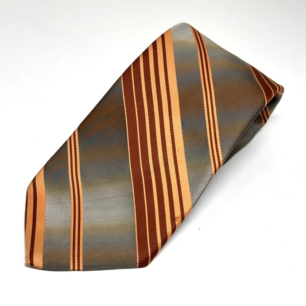 Beau Brummell Repp Necktie Mens OS Brown Orange Striped Vintage‎ Classic